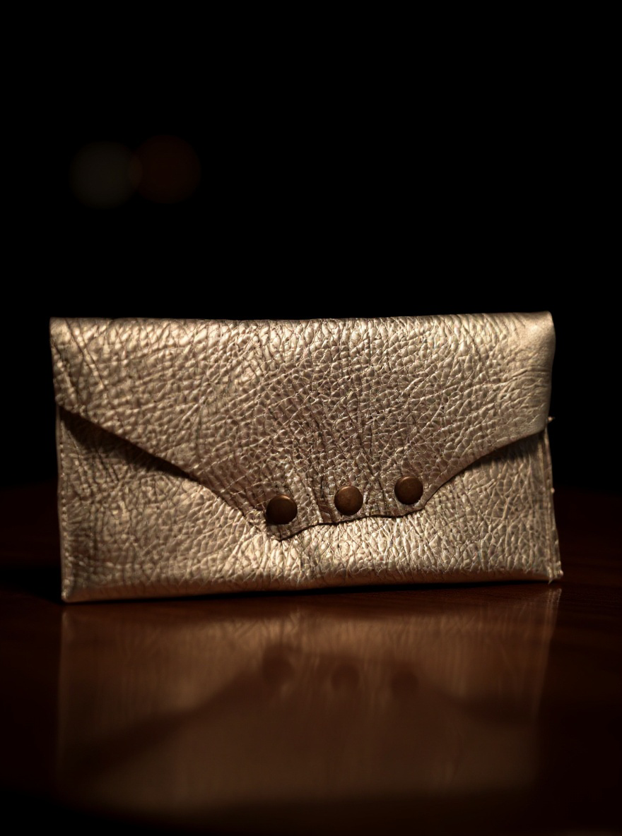 Light Gold Leather Wallet – 3 Snap Closure Lamia Design Handmade Accessories