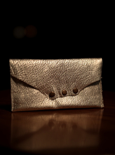 Load image into Gallery viewer, Light Gold Leather Wallet – 3 Snap Closure Lamia Design Handmade Accessories