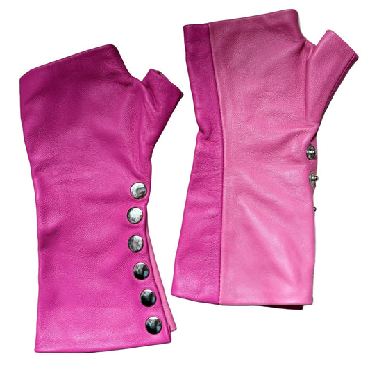 Pink & Rose fingerless Gloves with 6 silver snaps