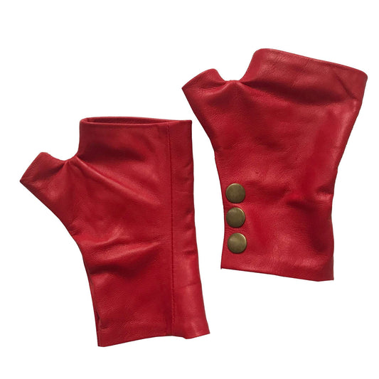 Red Fingerless leather Gloves Handmade Accessories
