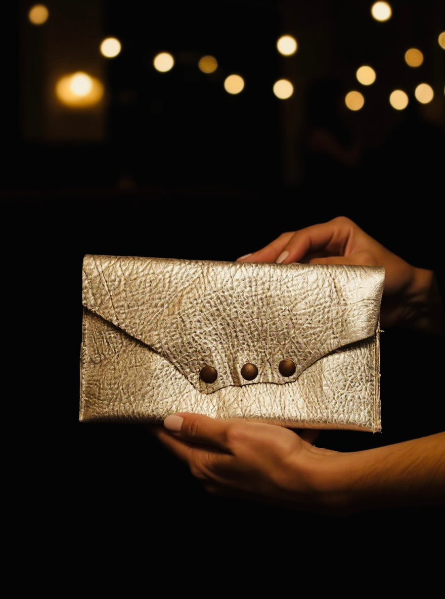 Light Gold Leather Wallet – 3 Snap Closure Lamia Design Handmade Accessories