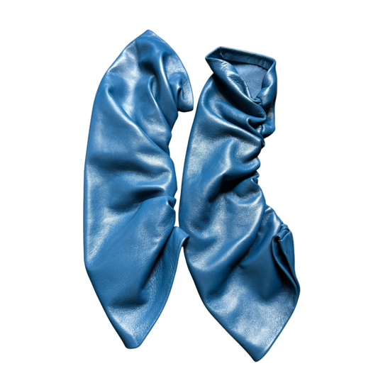 Blue Leather Fashion Sleeves – Handmade by Lamia Design