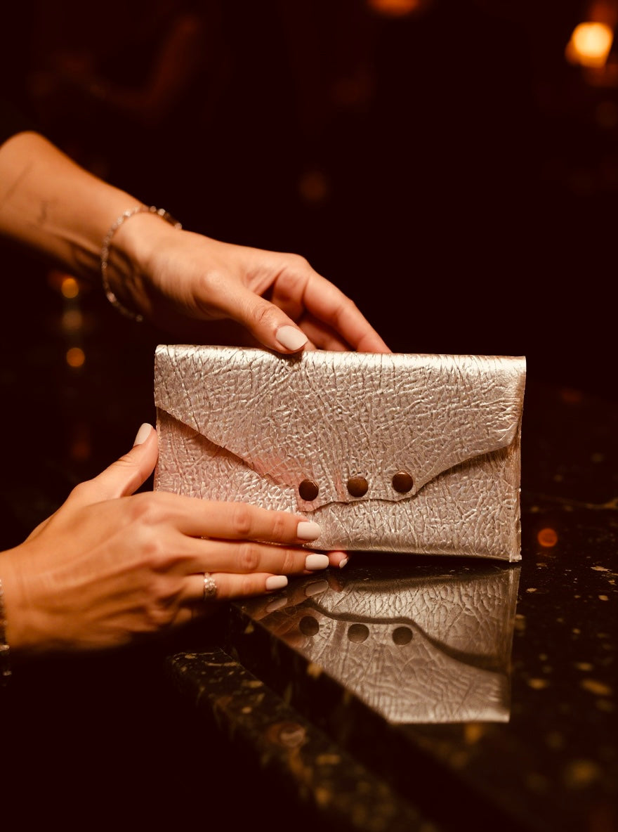 Light Gold Leather Wallet – 3 Snap Closure Lamia Design Handmade Accessories