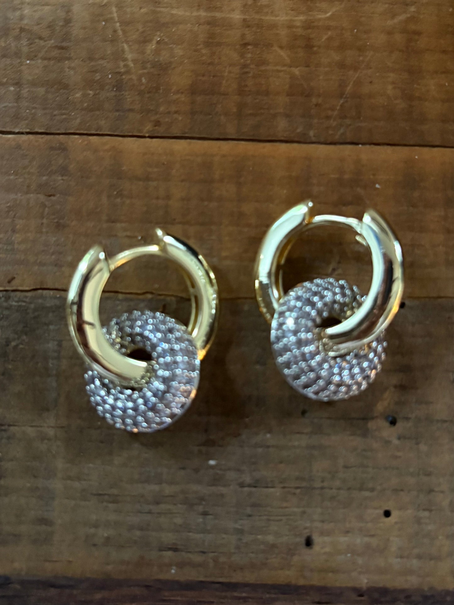 Gold Pavé Ball Hoop Earrings with crystles by NOI Jewelry Germany