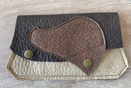 Brown Vegan Wallet in 3 color brown with bronze snaps Handmade Accessories