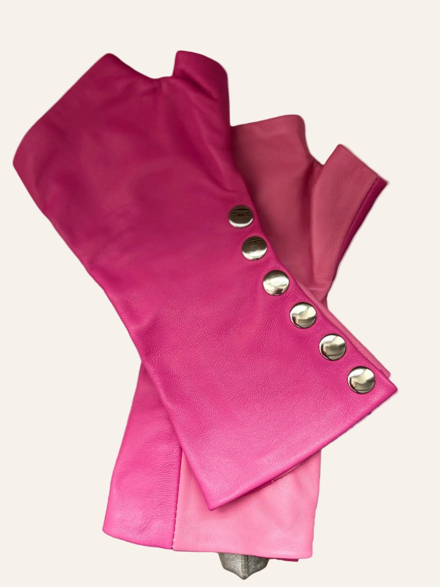 Rose & pink fingerless leather Gloves with 6 snaps