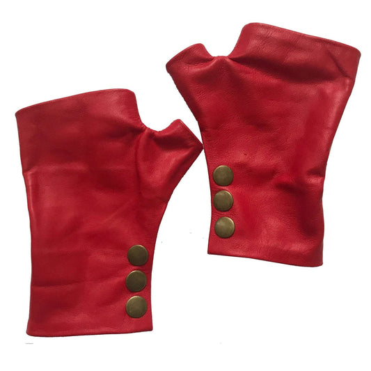 Red Fingerless leather Gloves Handmade Accessories