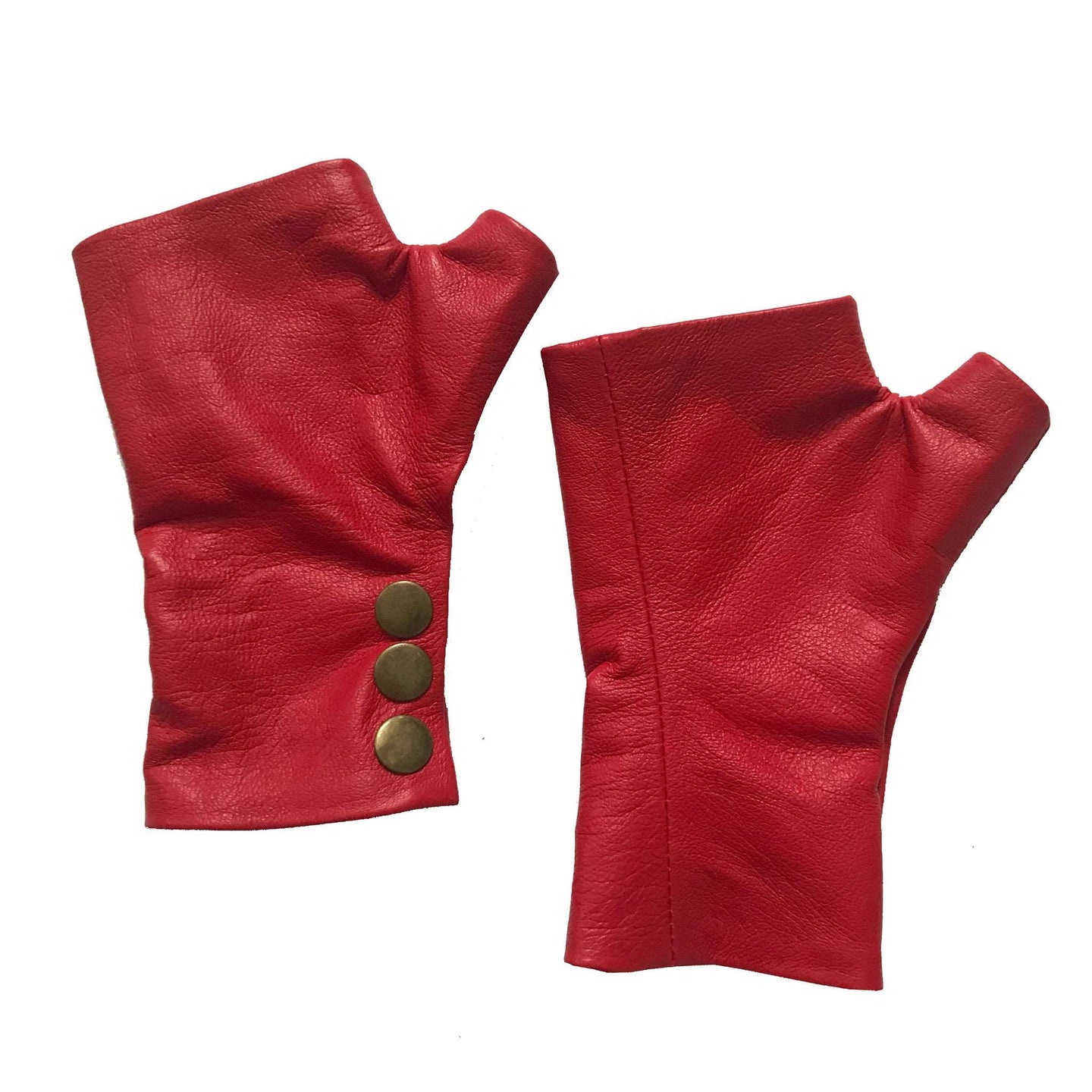 Red Fingerless leather Gloves Handmade Accessories
