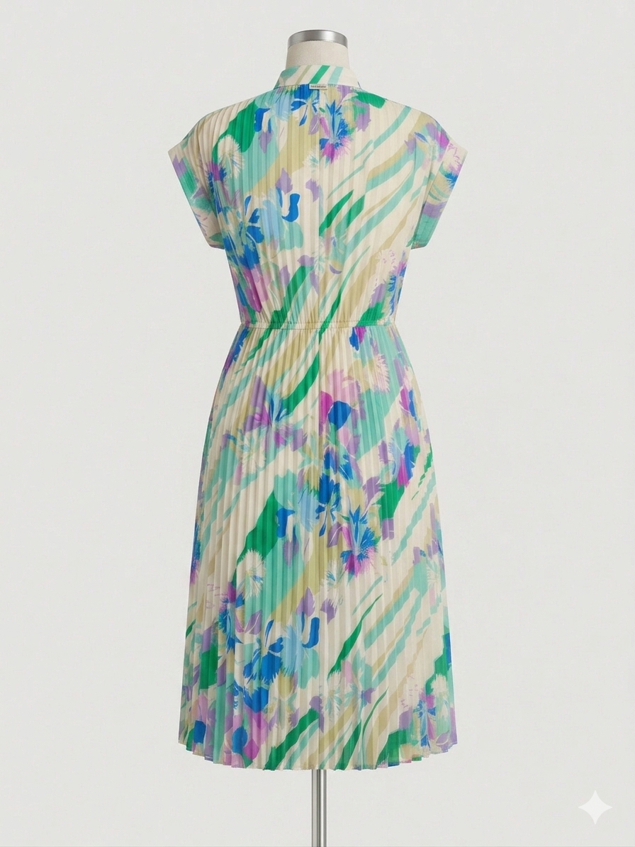 Vintage Floral Pleated Midi Dress