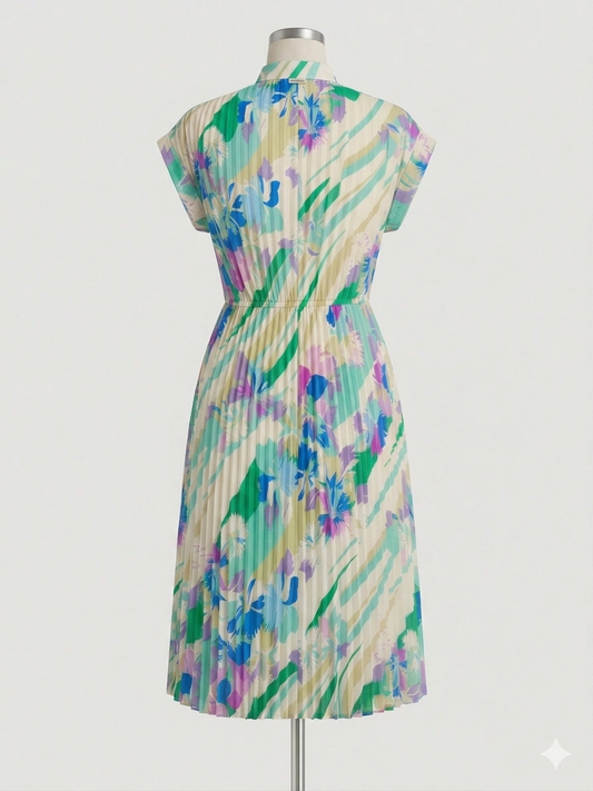 Vintage Floral Pleated Midi Dress