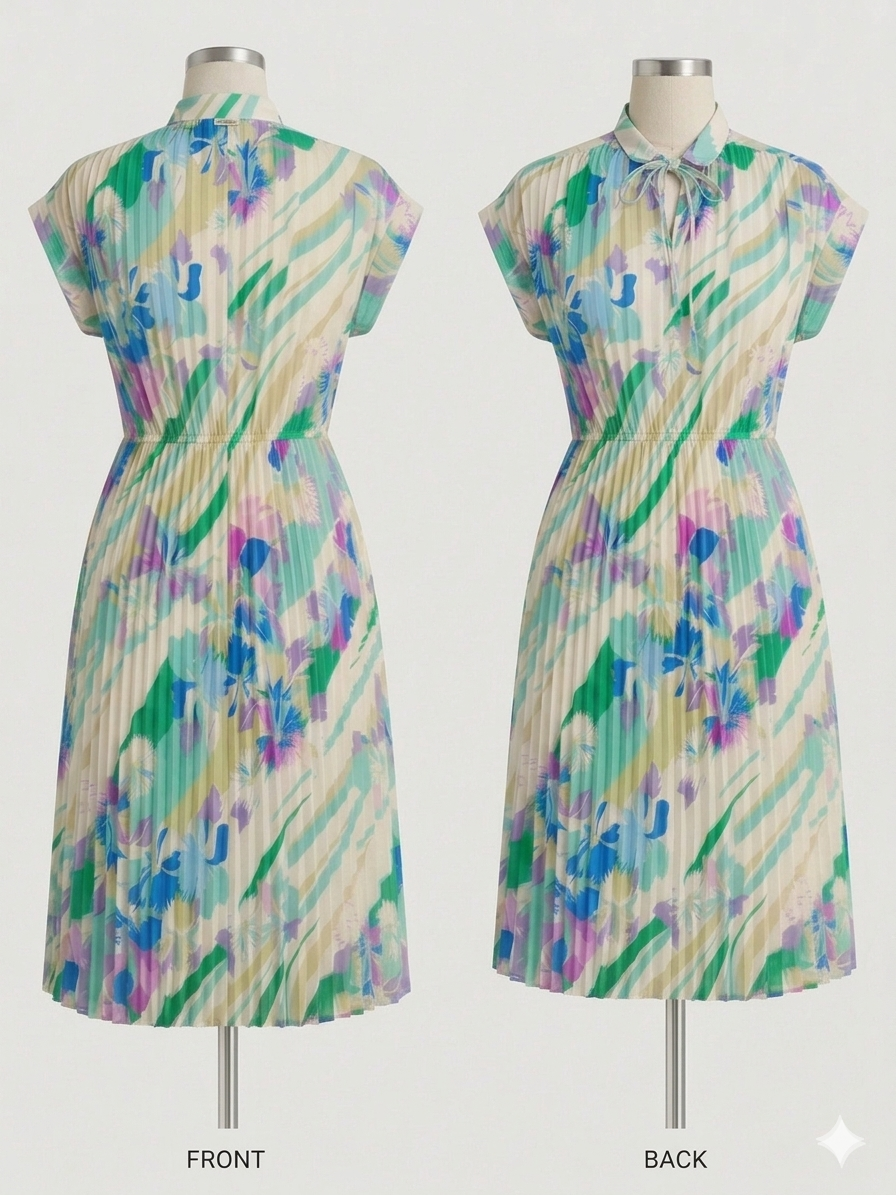 Vintage Floral Pleated Midi Dress