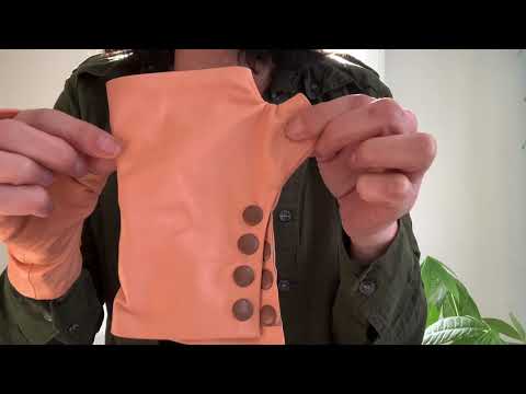 lamia shows handmade lambskin leather gloves with four rust metal snaps on video 